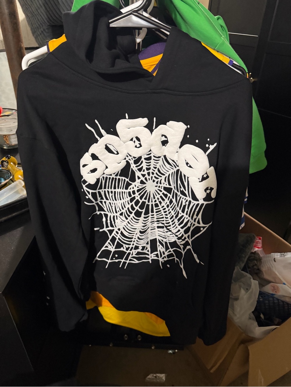 Men’s small Black Hoodie with White Spiderweb Graphic